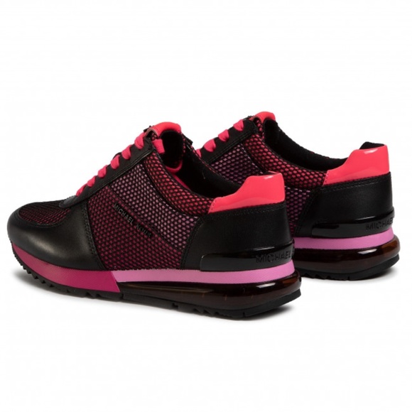 MICHAEL KORS Allie Trainer Extreme Fuchsia Pink Black Leather Fashion Sneaker - Picture 3 of 11